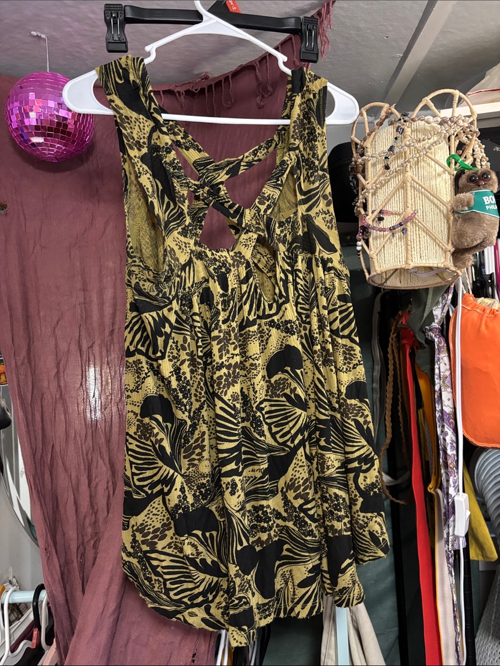 Free People Sugar Cane Crisscross Strappy Swing Tank Top Mustard Black